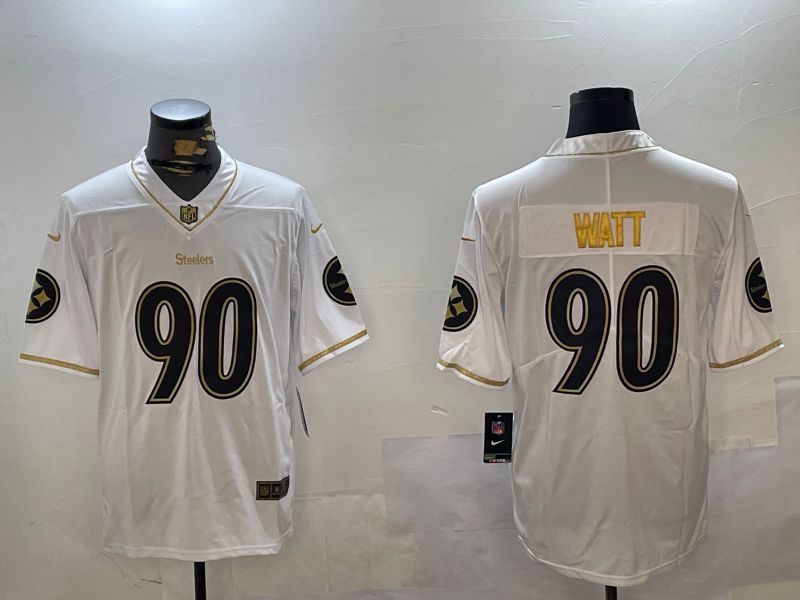 Men Pittsburgh Steelers #90 Watt White Gold 2024 Nike Limited NFL Jersey style 12303->pittsburgh steelers->NFL Jersey